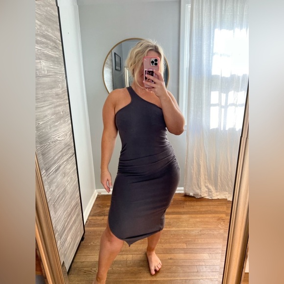 Heartloom Tricia Dress Grey Ribbed Midi One Shoulder XS - Picture 3 of 10
